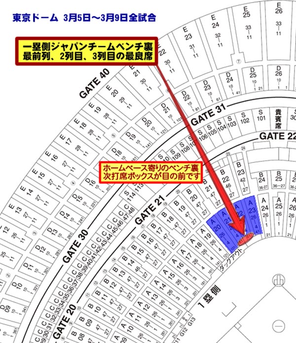 ワールドベースボールクラシック 東京ドームの座席表