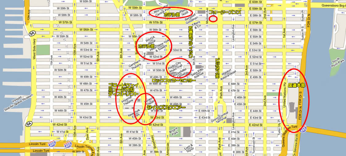 ニューヨークの地図（ミッドタウン北側）