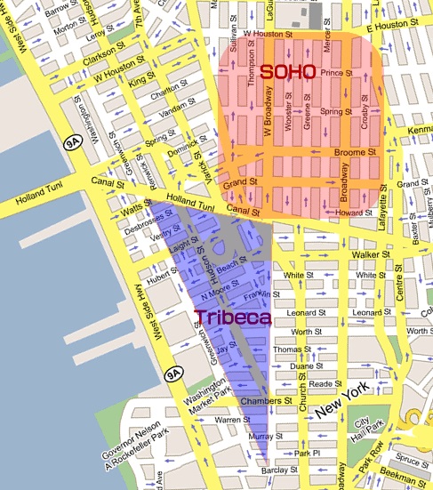 ニューヨークの地図（ソーホー・トライベッカ）